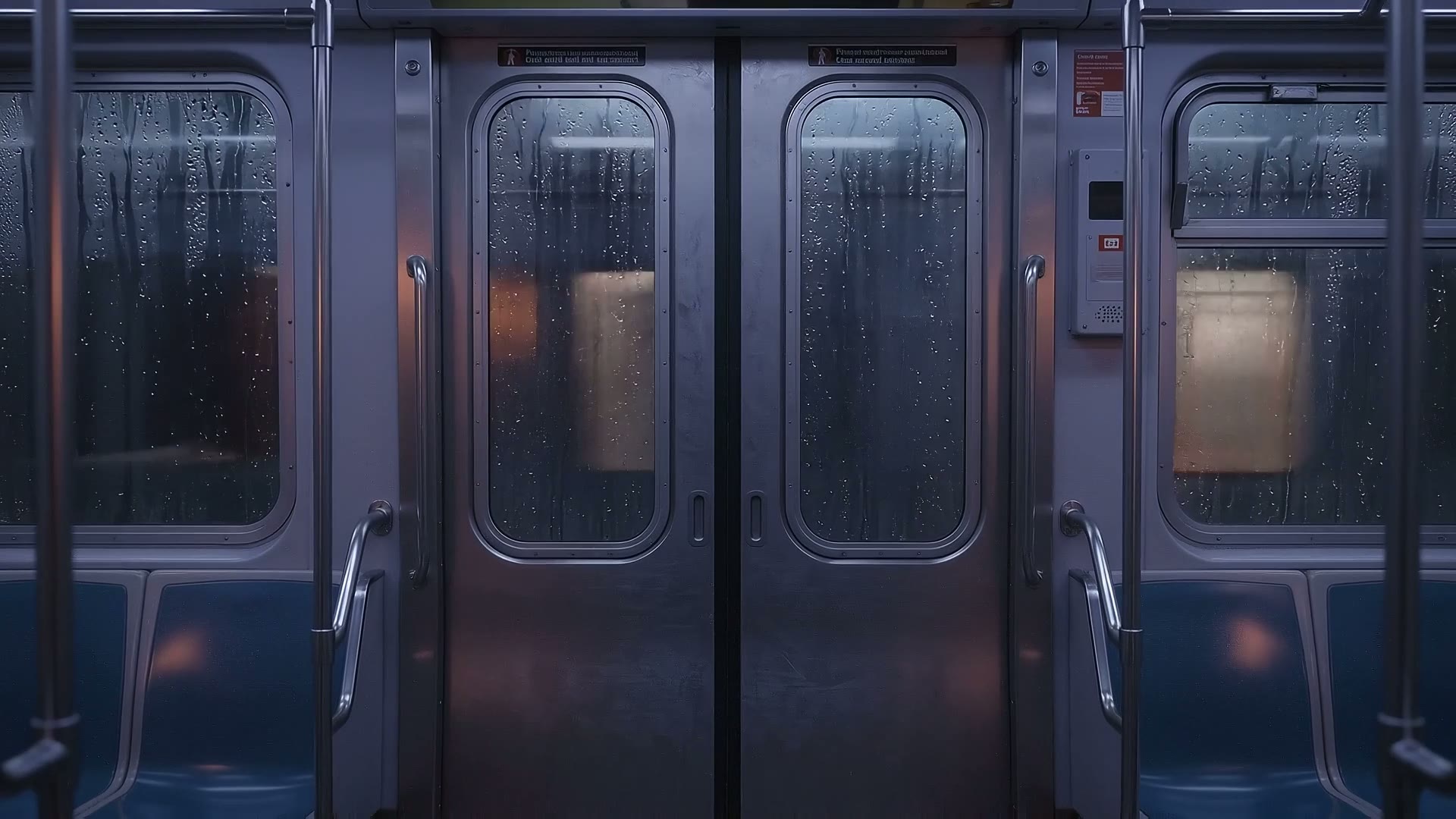 A cinematic train moving through the city